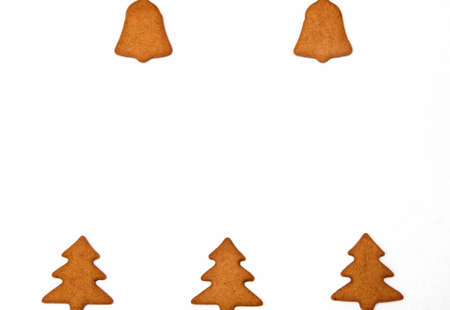 gingerbread cookies on white background, place for textの写真素材