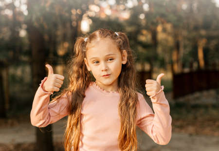 Portrait of a little girl on the background of the autumn park.の写真素材