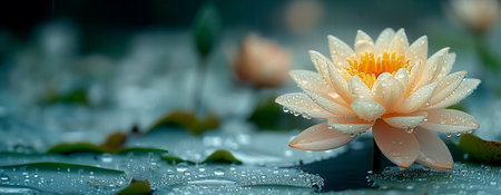 The lotus flower is a symbol of the Vesak holiday in honor of the birth, enlightenment and death of Buddha. Banner, copy spaceの素材