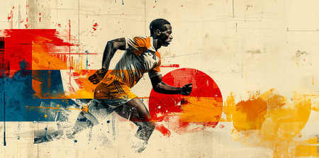 a collage with mixed pieces of other works, objects, torn pieces of paper, geometric shapes on the theme of the sport. Copy spaceの素材