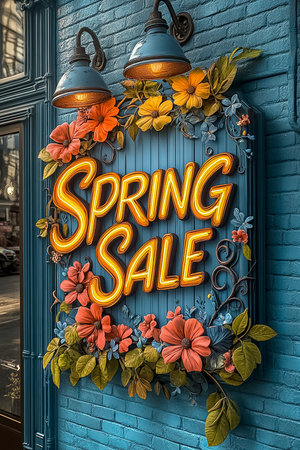 The inscription Spring Sale surrounded by spring flowers. Spring equinoxの素材