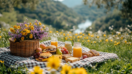 Picnic outdoors in beautiful nature. The beginning of spring. Spring equinoxの素材
