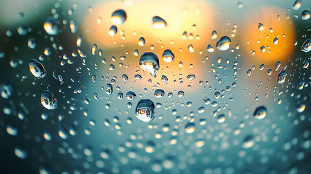 Drops on glass close-up. Rain in the city.の素材