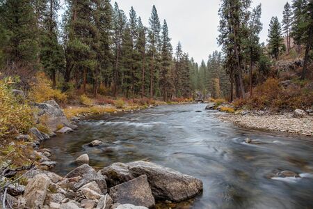 Landscape image of north fork of Boise mountain river in Idaho in the fall.の写真素材