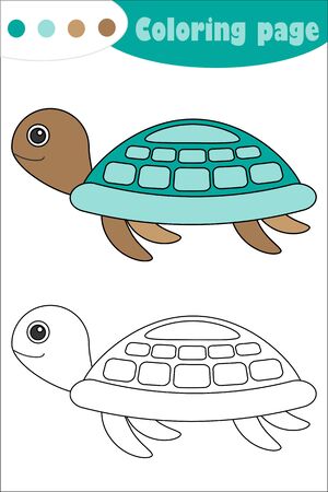 Turtle in cartoon style, coloring page, education paper game for the development of children, kids preschool activity, printable worksheet, vectorのイラスト素材