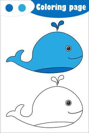 Whale in cartoon style, coloring page, education paper game for the development of children, kids preschool activity, printable worksheet, vectorのイラスト素材