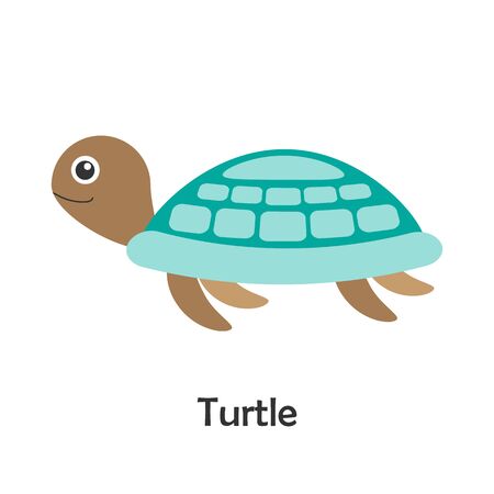 Turtle in cartoon style, marine card with ocean animal for kid, preschool activity for children, vectorのイラスト素材