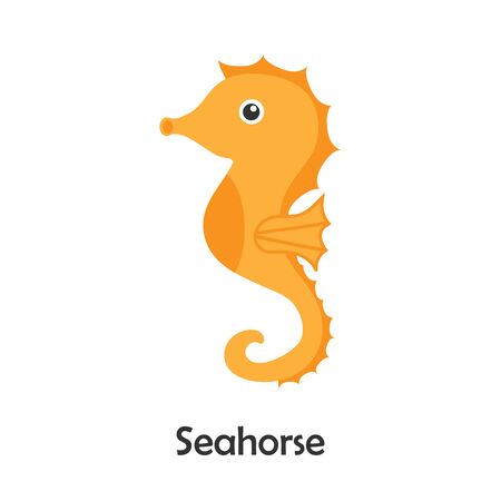 Seahorse in cartoon style, marine card with ocean animal for kid, preschool activity for children, vectorのイラスト素材