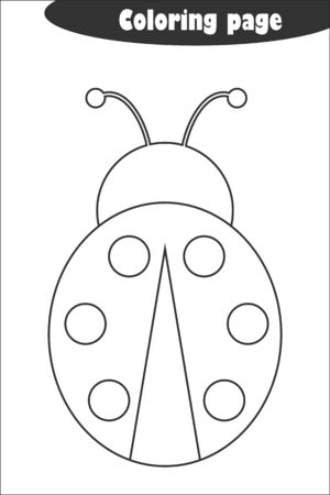 Ladybug in cartoon style, coloring page, spring education paper game for the development of children, kids preschool activity, printable worksheet, vectorのイラスト素材