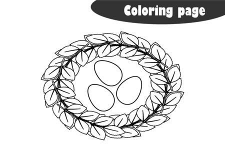 Nest with eggs in cartoon style, coloring page, spring education paper game for the development of children, kids preschool activity, printable worksheet, vectorのイラスト素材