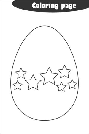 Decoration egg with stars in cartoon style, coloring page, easter education paper game for the development of children, kids preschool activity, printable worksheet, vectorのイラスト素材