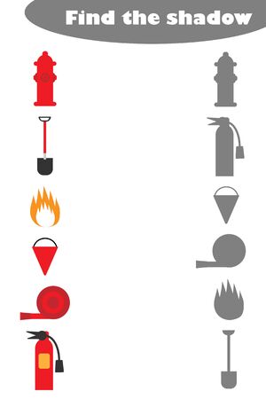 Find the shadow game with fire pictures for children, education game for kids, preschool worksheet activity, task for the development of logical thinking, vectorのイラスト素材