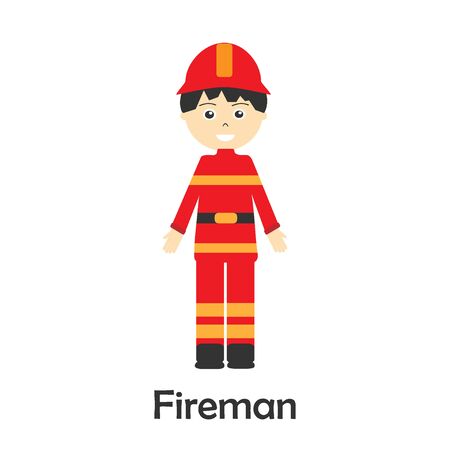 Fireman in cartoon style, marine card for kid, preschool activity for children, vector illustrationのイラスト素材