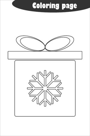 Xmas gift box in cartoon style, coloring page, christmas education paper game for the development of children, kids preschool activity, printable worksheet, vectorのイラスト素材