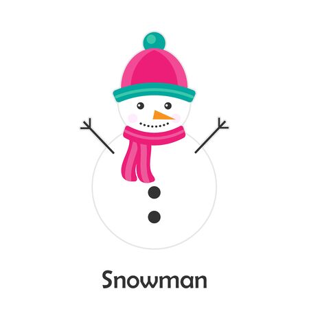 Snowman in cartoon style, christmas card for kid, preschool activity for children, vectorのイラスト素材
