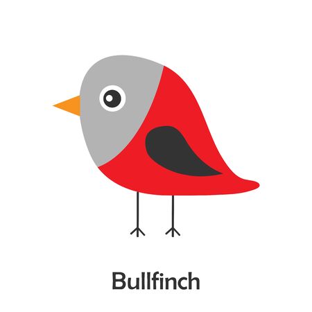 Bullfinch in cartoon style, christmas card for kid, preschool activity for children, vectorのイラスト素材