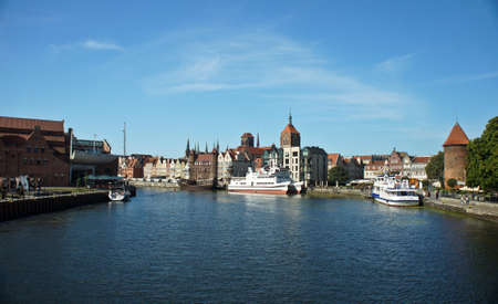 Poland, Gdansk. Architecture of the old town in Gdansk, Poland. Motlawa river.