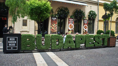 Cafe in Zrinyi Utca street Budapest. Hungaryのeditorial素材