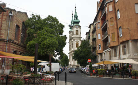 Budapest. Hungary - 15 07 2015: Street in Buda with church, beautiful architectureのeditorial素材