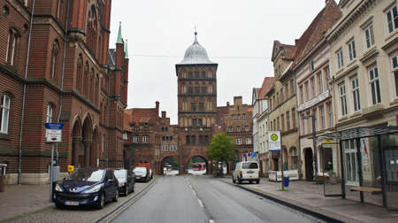 Lubeck, Germany - View of road to Burgtor nothern Gate in a gothic style, beautiful architectureのeditorial素材