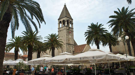 Trogir, Croatia - View of street cafe and St. Dominic Monastery in old town, beautiful architecture, sunny dayのeditorial素材