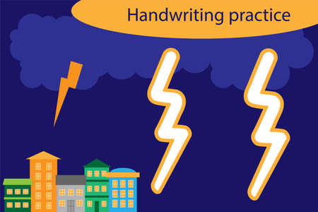Handwriting practice, writing training. lightning cartoon, preschool worksheet activity for kids, task for the development of children, vectorのイラスト素材