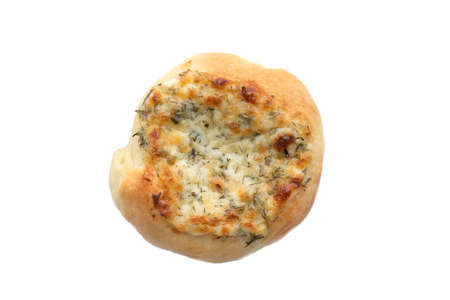 Patties with cheese and herbs isolated on white backgroundの写真素材