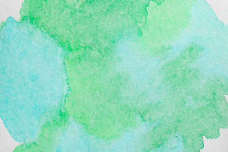 horizontal green blue watercolor background. High resolution image texture with copy space.の写真素材