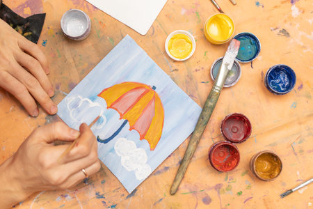 painting at art school. Drawing lesson for children and adults.の写真素材