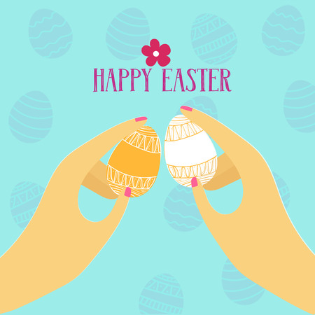 Vector illustration of a traditional game for Easter - Egg tapping. For greetings, cards, posters, web design.のイラスト素材