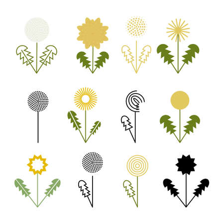 Set of spring plant chamomile and sunflower. Vector illustration of a simple shape. Website or notepad design element.のイラスト素材