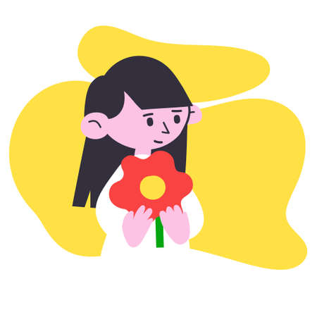 Vector illustration of a child with a flower. Design for web, international womens day.のイラスト素材