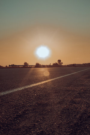 Empty beautiful road at sunset. landscape, highwayの写真素材