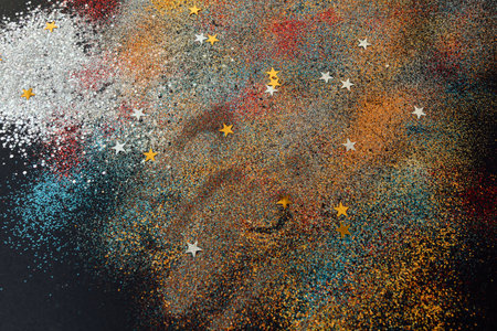 Abstract background of blurred colourful glitter for design. Lights bokeh dis focus. Christmas...