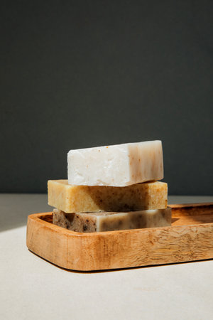 Handmade soap from natural ingredients, various herbs. Concept of sustainable use, bath products on...