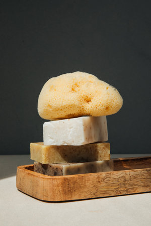 Handmade soap from natural ingredients, various herbs. Concept of sustainable use, bath products,...