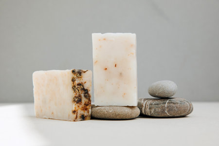 Handmade soap from natural ingredients, various herbs. Concept of sustainable use, bath products...