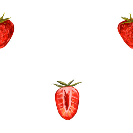 Watercolor pattern with strawberries, sliced strawberries, berries. Pattern with summer berries for wrapping paper, wallpaper, packaging designの写真素材