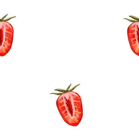 Watercolor pattern with strawberries, whole ripe berries. Pattern with summer strawberries, hand drawn for wrapping paper, wallpaper, packaging designの写真素材