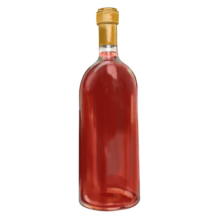 Watercolor bottle of red wine. Glass bottle of red wine, realistic hand drawn illustration. For winery, vinotheque, , patterns, packaging design.の写真素材
