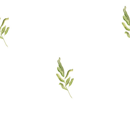 Watercolor seamless pattern with pomegranate branch. Hand drawn pattern of pomegranate branches and leaves, hand drawn botanical illustrationの写真素材