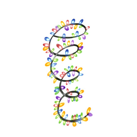 Watercolor illustration of a multicolored Christmas light isolated on a white background. Christmas and New Year decoration for holiday cardsの写真素材