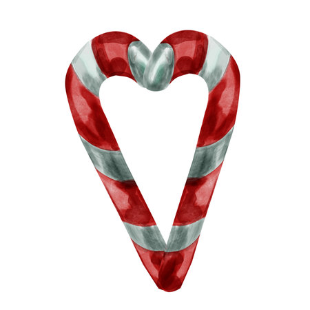 Watercolor illustration of traditional Christmas candies in the shape of a heart on a white background. Hand drawn Christmas candy. Heart shapedの写真素材