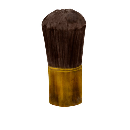 Kabuki makeup brush with gold handle, hand painted with watercolor in retro style. Vintage cosmetics for packaging, design, paper, printing, cards.の写真素材