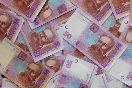 bills to fifty of Ukrainian hryvniasの写真素材