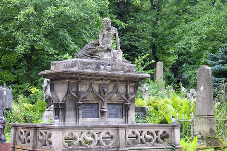 Old statue in Lychakiv cemetery in Lvivのeditorial素材