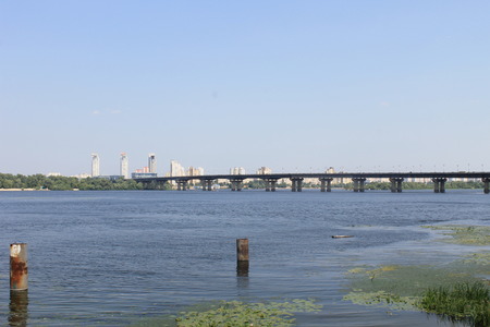 Bridge across river Dnieper in Kievの写真素材