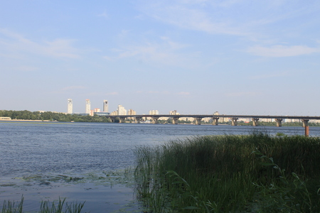 Bridge across river Dnieper in Kievの写真素材