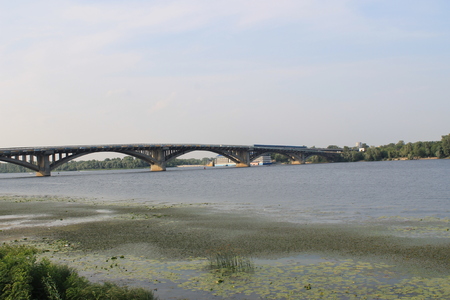 Bridge across river Dnieper in Kievの写真素材