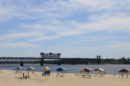 Bridge across river Dnieperの写真素材